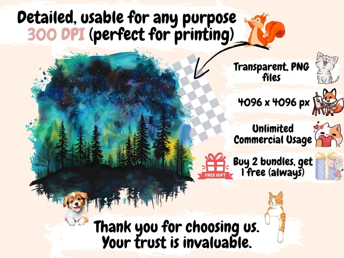 Northern Lights Watercolor Clipart aurora borealis art - Wonders Artist