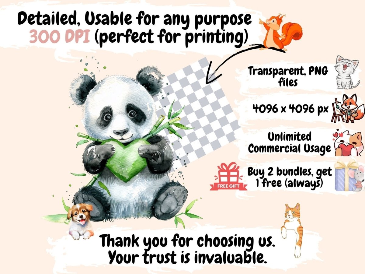 Pandas Watercolor Clipart cute panda clipart - Wonders Artist