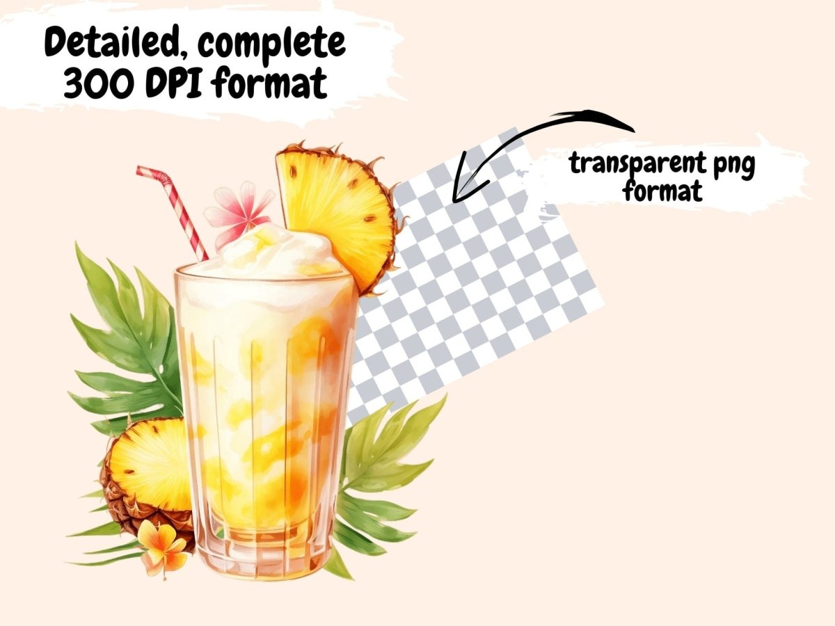 Pina Colada Cocktails Watercolor Clipart beach clipart - Wonders Artist