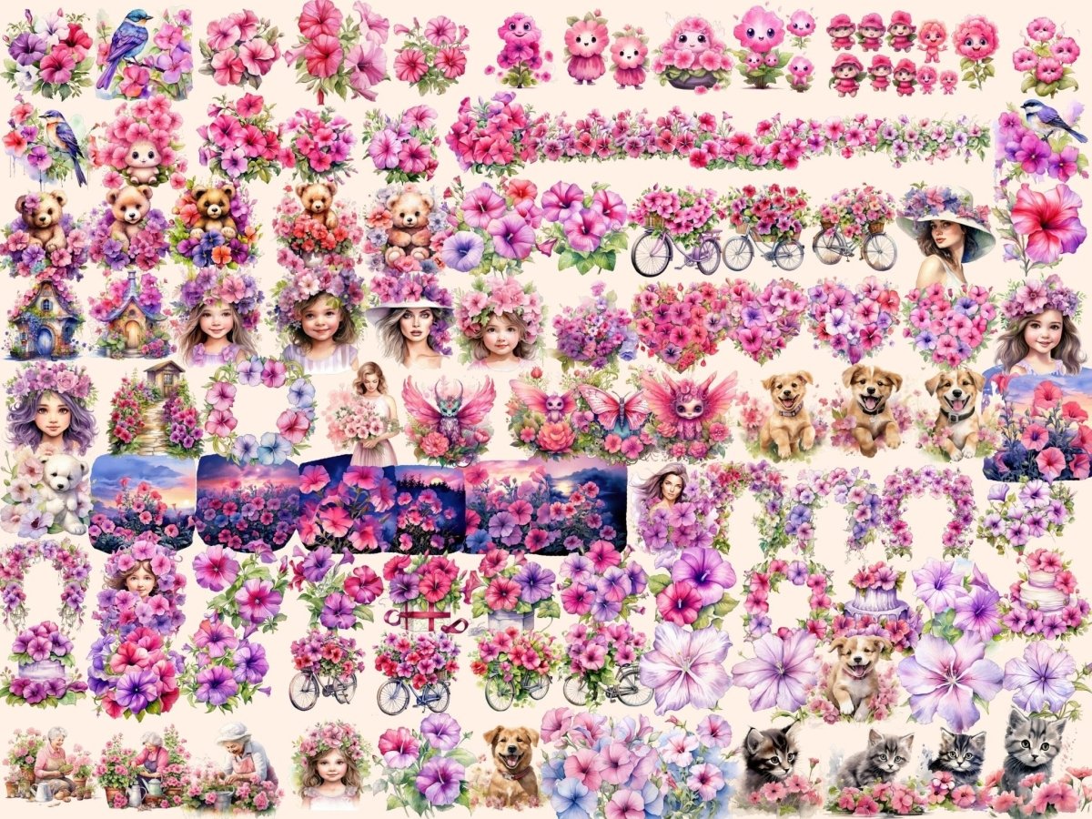 Pink Petunias Watercolor Clipart petunia clipart - Wonders Artist