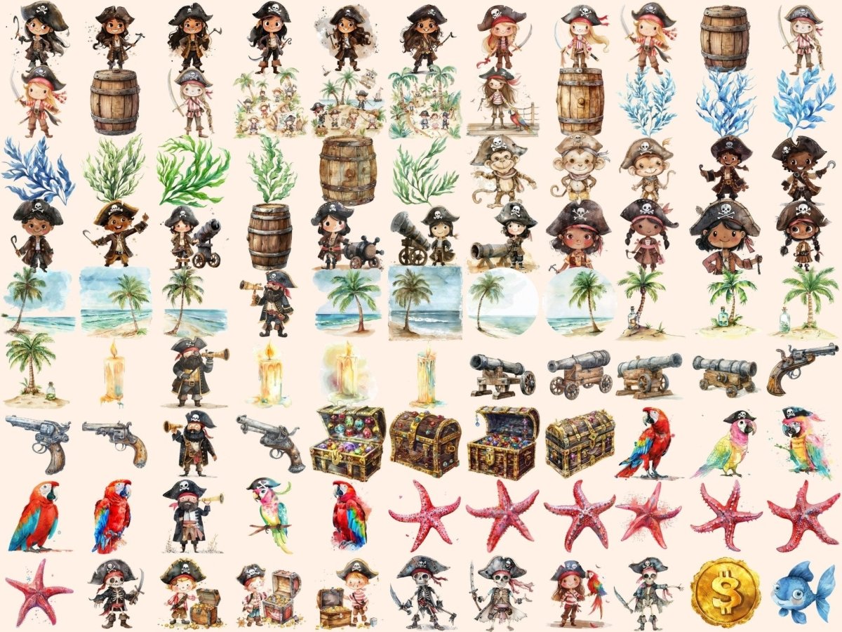 Pirate Adventure Watercolor Clipart Nautical Adventure - Wonders Artist