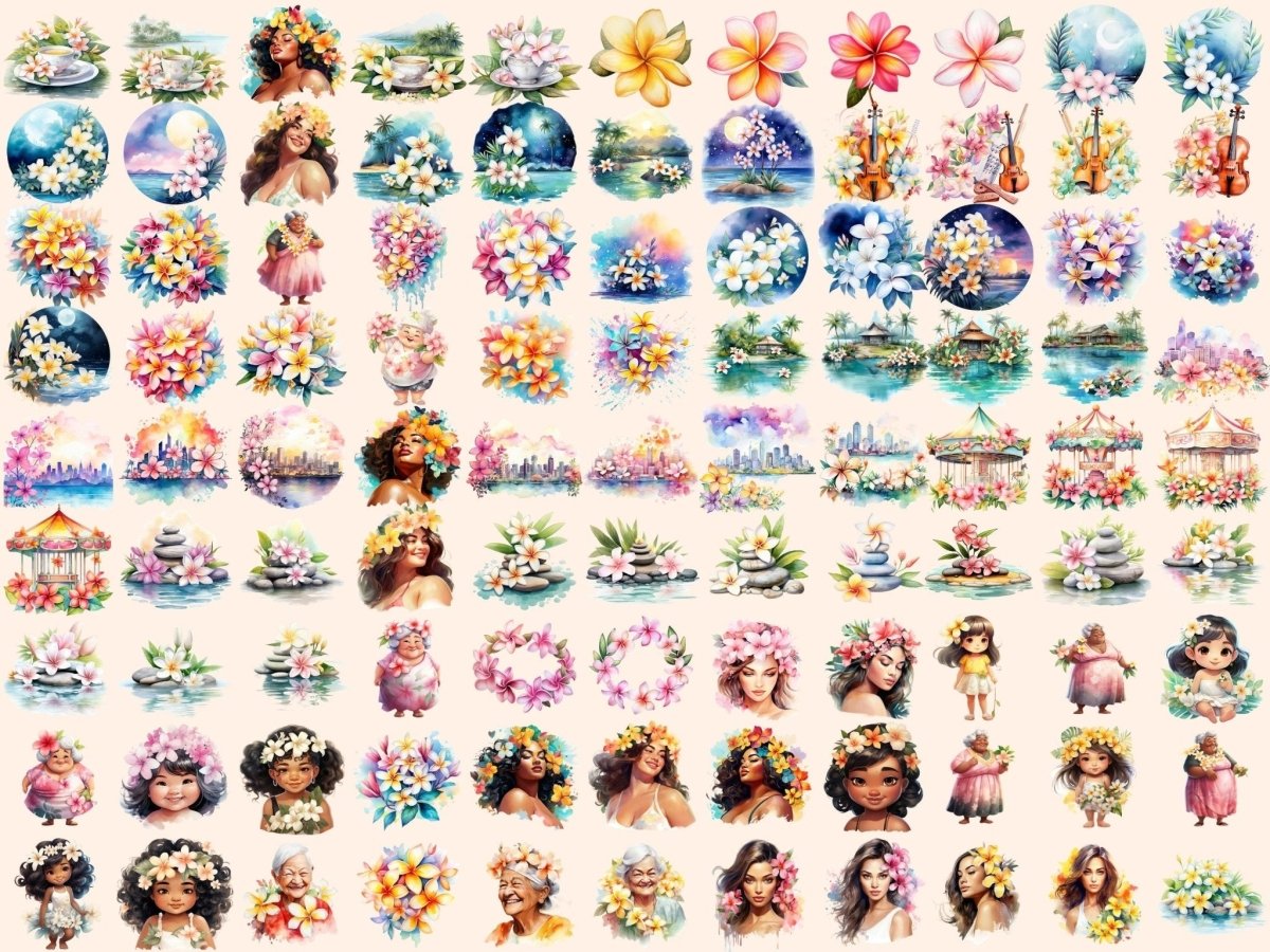 Plumeria Flowers Watercolor Clipart floral clipart - Wonders Artist