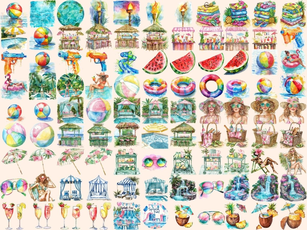 Pool Party Watercolor Clipart beach clipart - Wonders Artist
