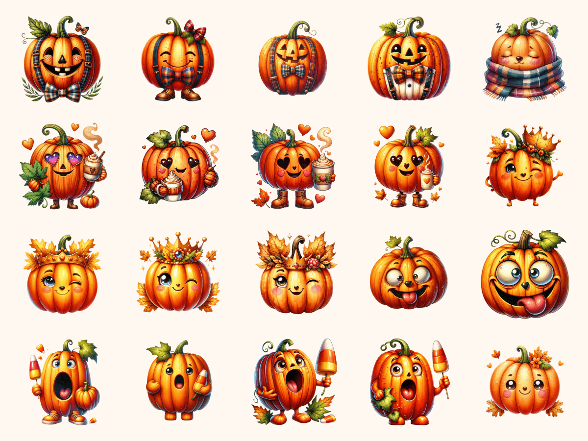 Pumpkin Faces Clipart All Bundles Clipart Line Art - WondersArtist