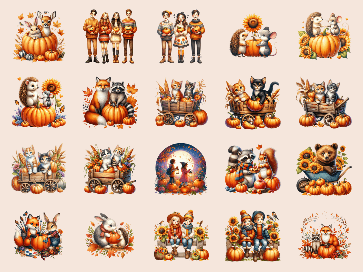 Pumpkin Patch Pals Clipart All Bundles Clipart Line Art - WondersArtist