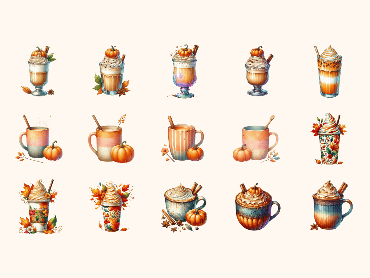Pumpkin Spice Drinks Clipart All Bundles Clipart Line Art - WondersArtist