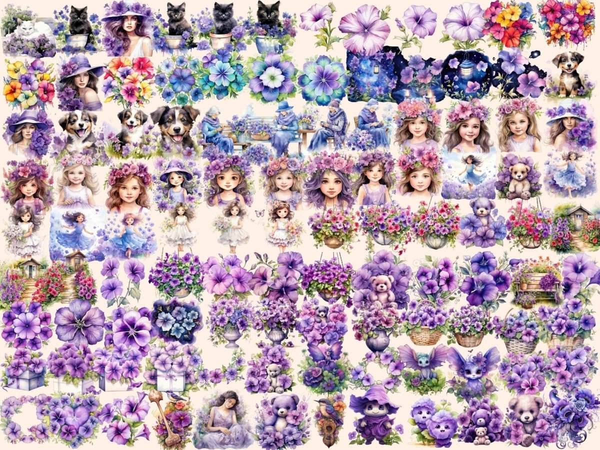 Purple Petunias Watercolor Clipart floral clipart - Wonders Artist