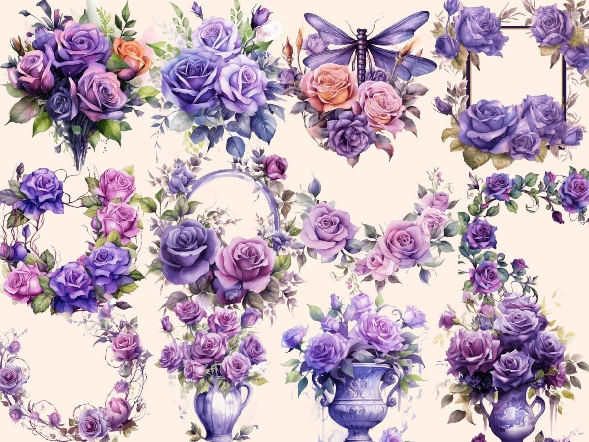 Purple Roses Watercolor Clipart boho watercolor - Wonders Artist
