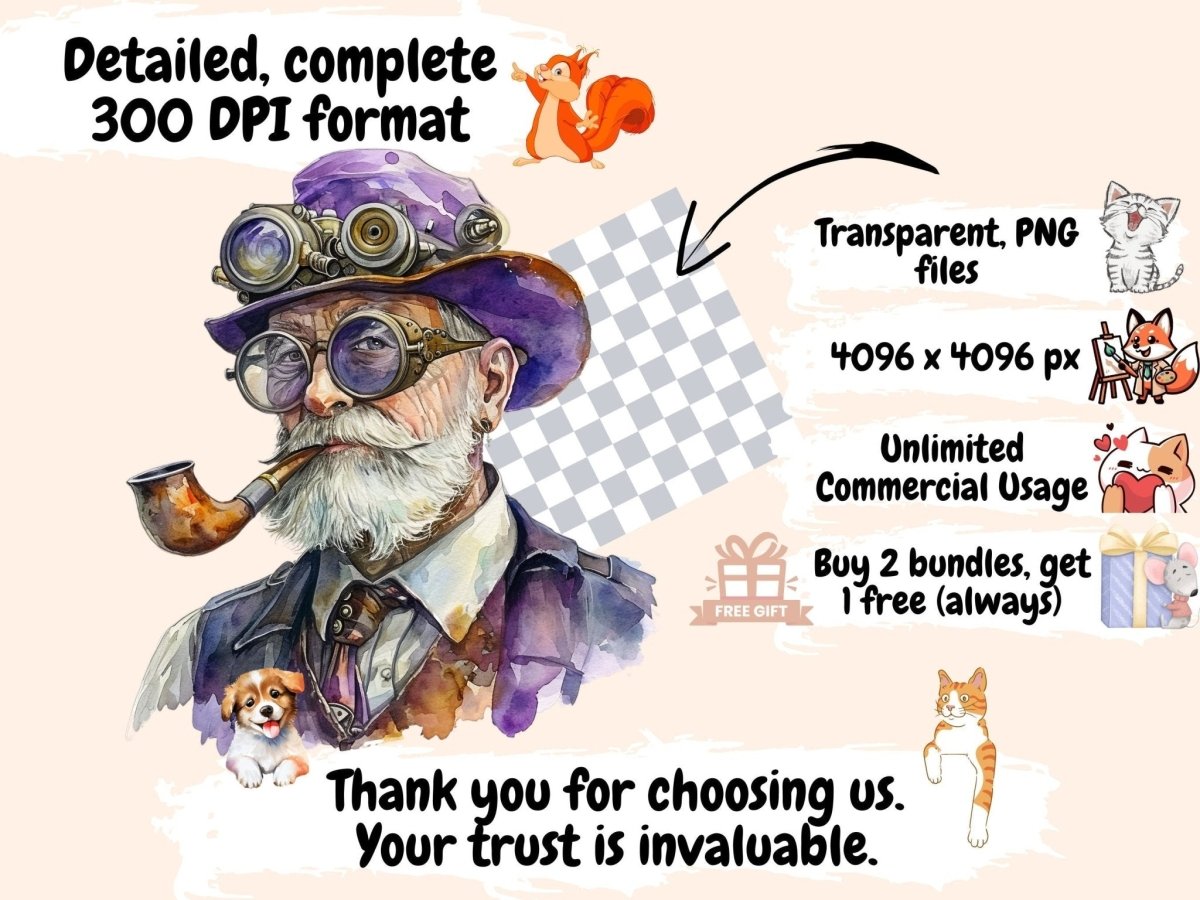 Purple Steampunk Watercolor Clipart mechanical clipart - Wonders Artist