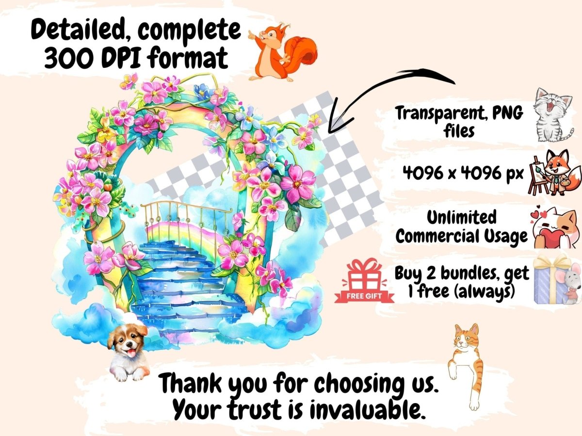 Rainbow Bridges Watercolor Clipart - High - Quality Instant Digital Download for Creative Projects