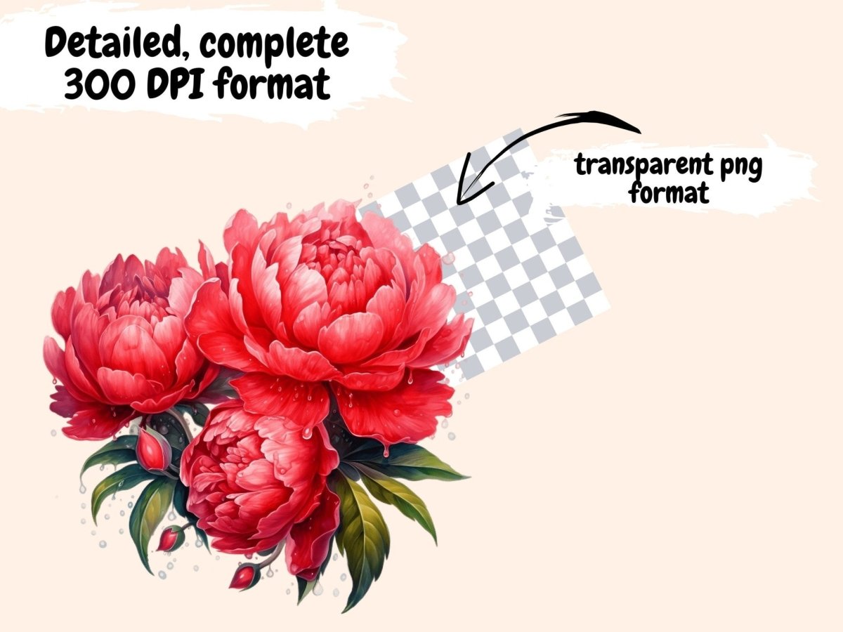 Red Peonies Watercolor Clipart boho peony - Wonders Artist