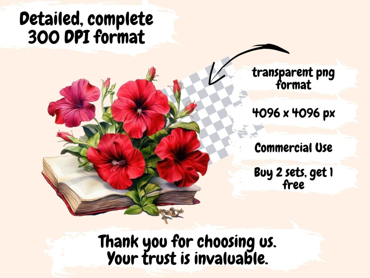 Red Petunias Watercolor Clipart floral clipart - Wonders Artist