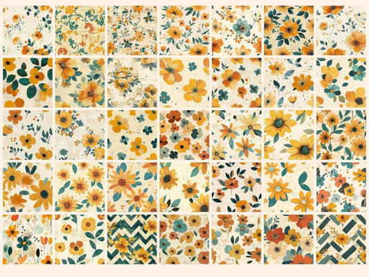 Carta Digitale con Motivo Seamless Retro Bloom