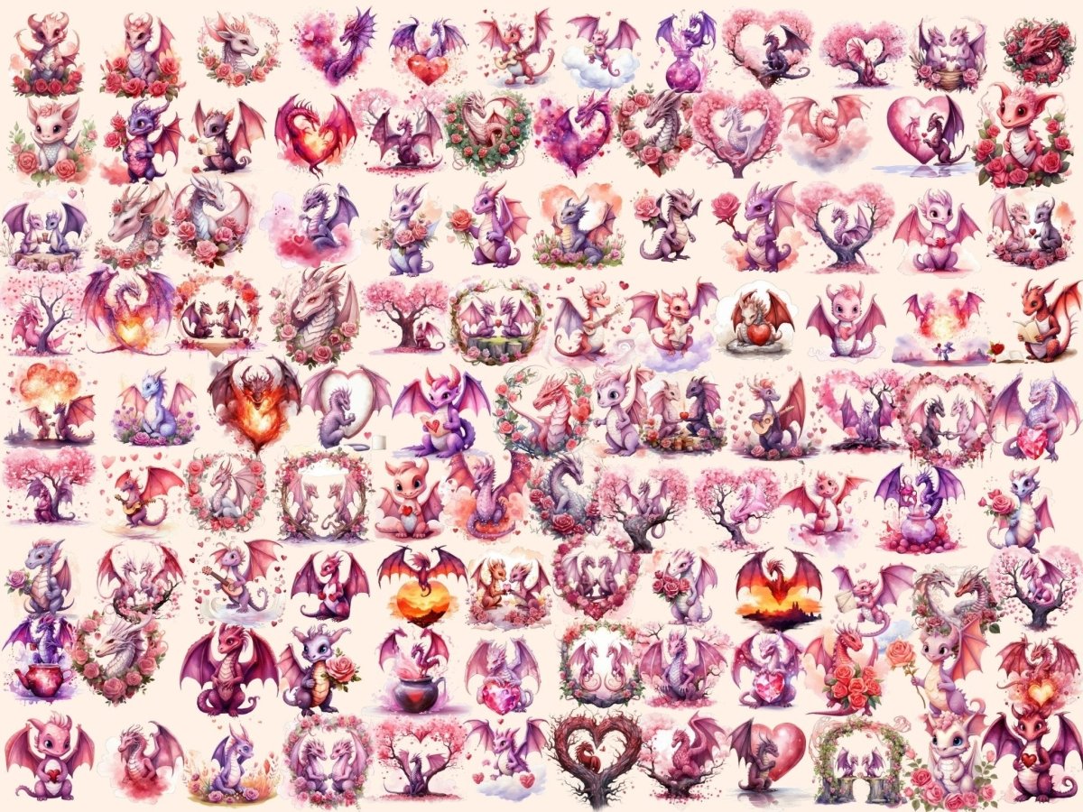 Romantic Dragons Watercolor Clipart cute dragon clipart - Wonders Artist