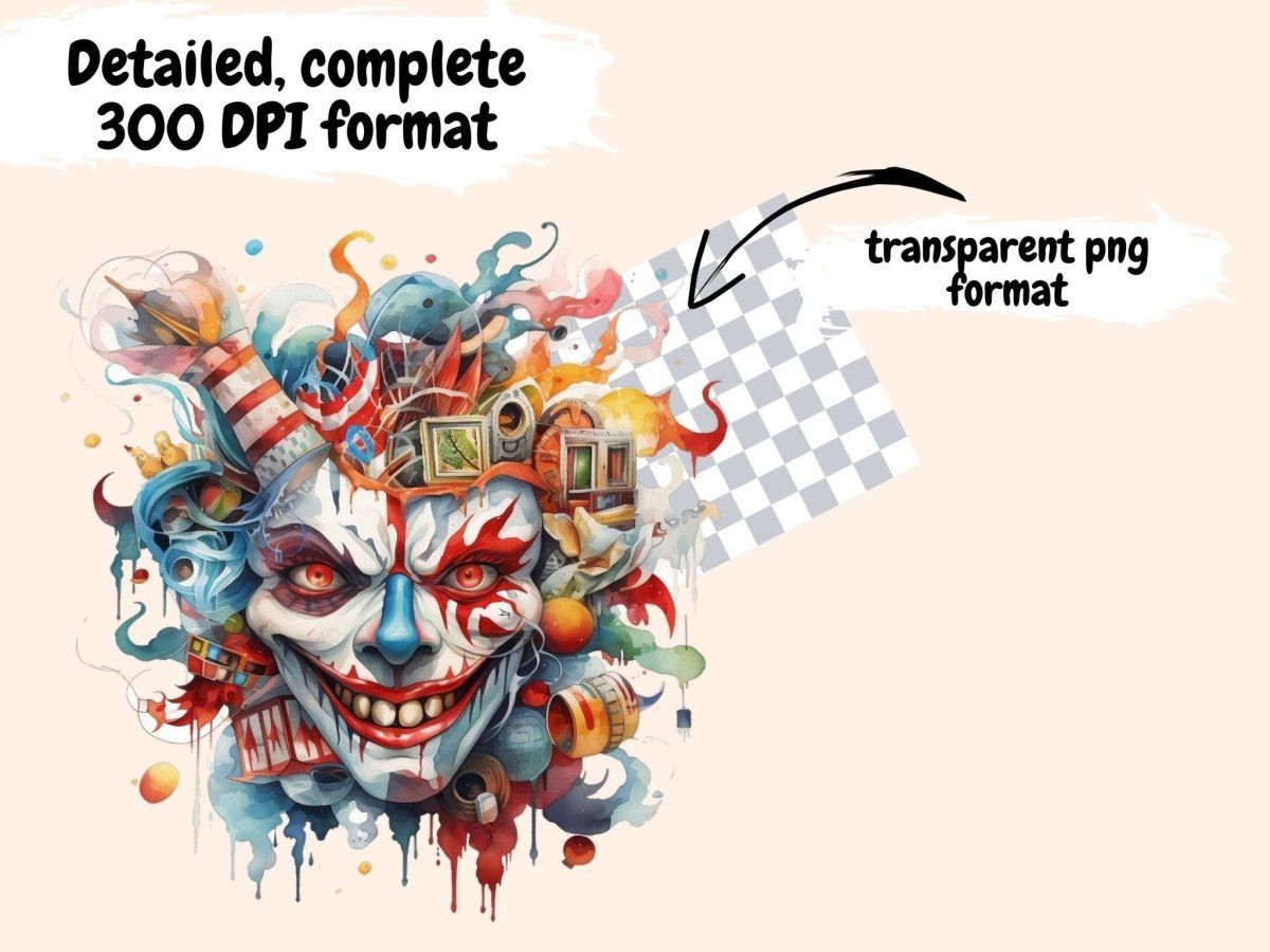 Scary Clowns Watercolor Clipart clown clipart - Wonders Artist