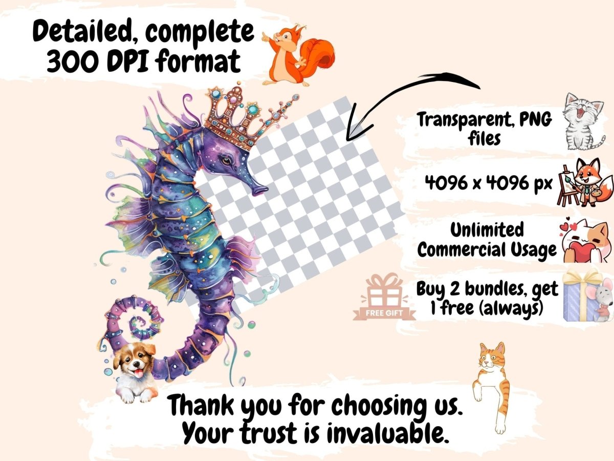 Seahorses Watercolor Clipart nautical nursery - Wonders Artist