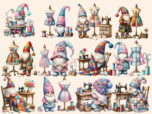 Sewing Gnomes Clipart