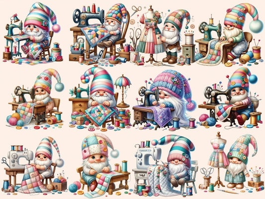 Sewing Gnomes (P3) Clipart