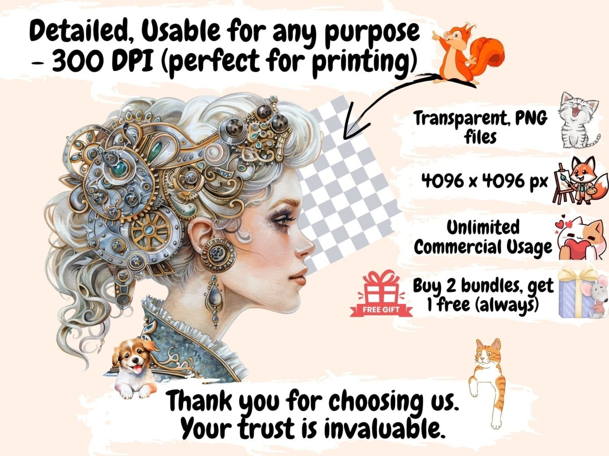 Silver Steampunk Watercolor Clipart shiny clipart - Wonders Artist