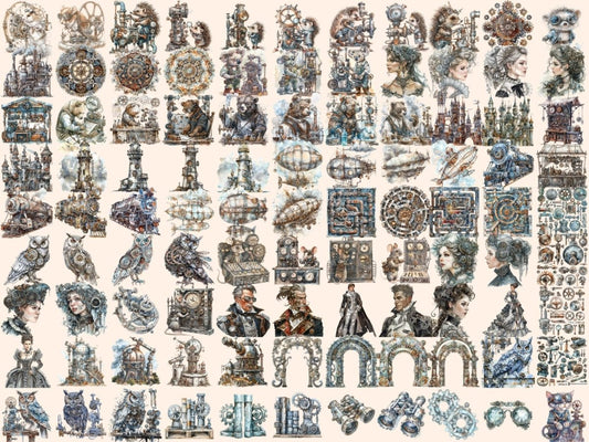 Silver Steampunk Watercolor Clipart