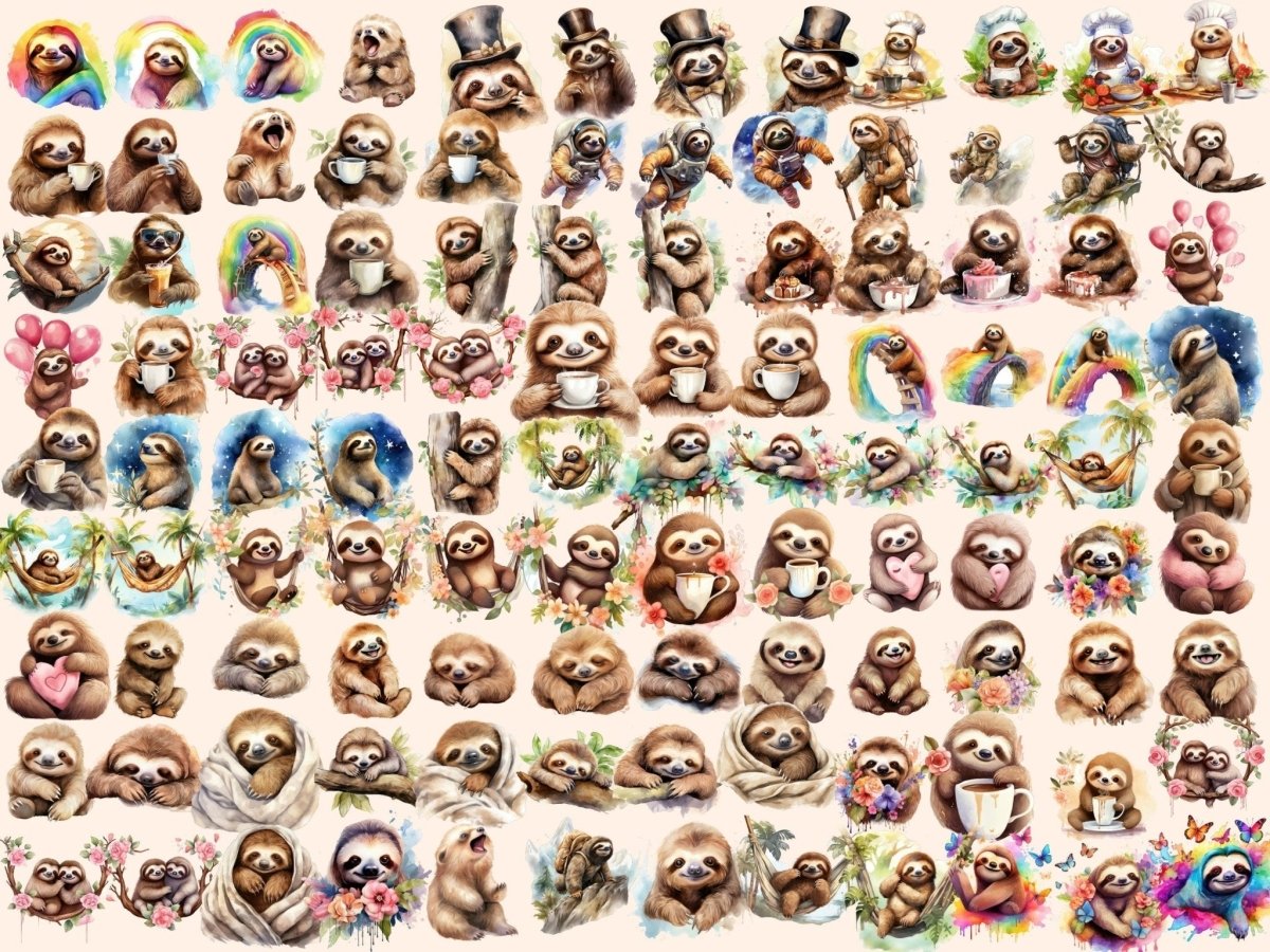 Sloths Watercolor Clipart cute animal clipart - Wonders Artist