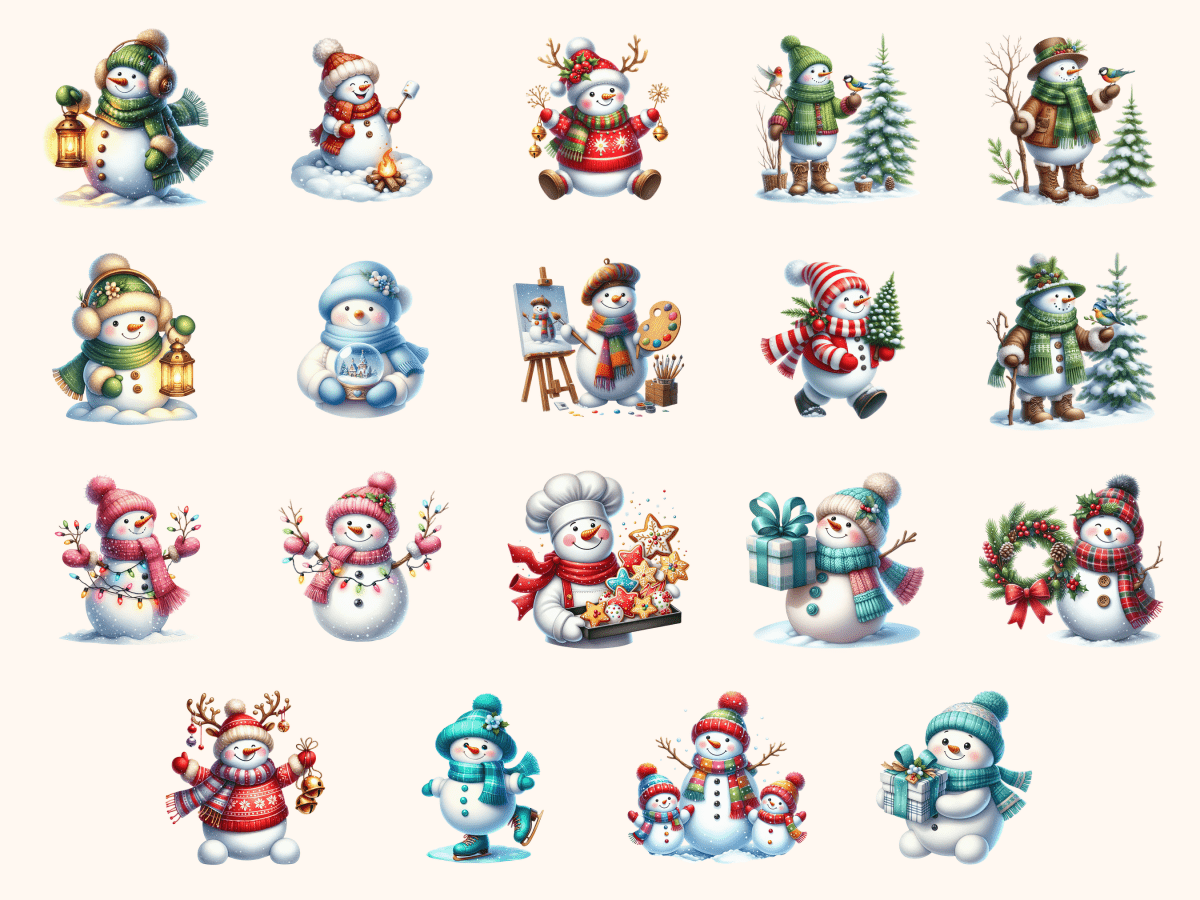 Snowman Clipart All Bundles Clipart Line Art - WondersArtist