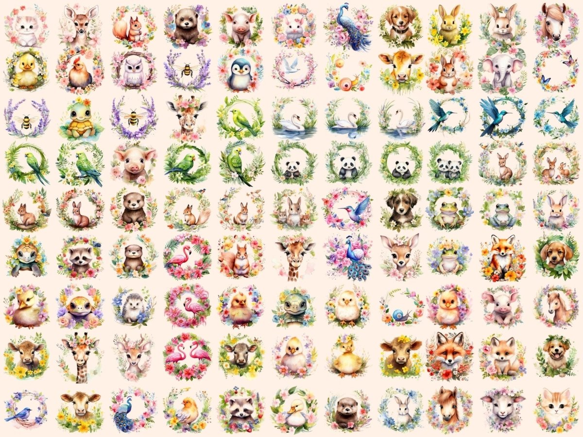 Spring Animal Wreaths Watercolor Clipart animal clipart - Wonders Artist
