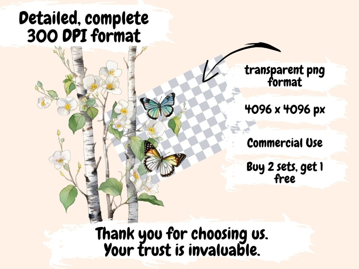 Spring Birch Trees Watercolor Clipart birch tree printable - Wonders Artist