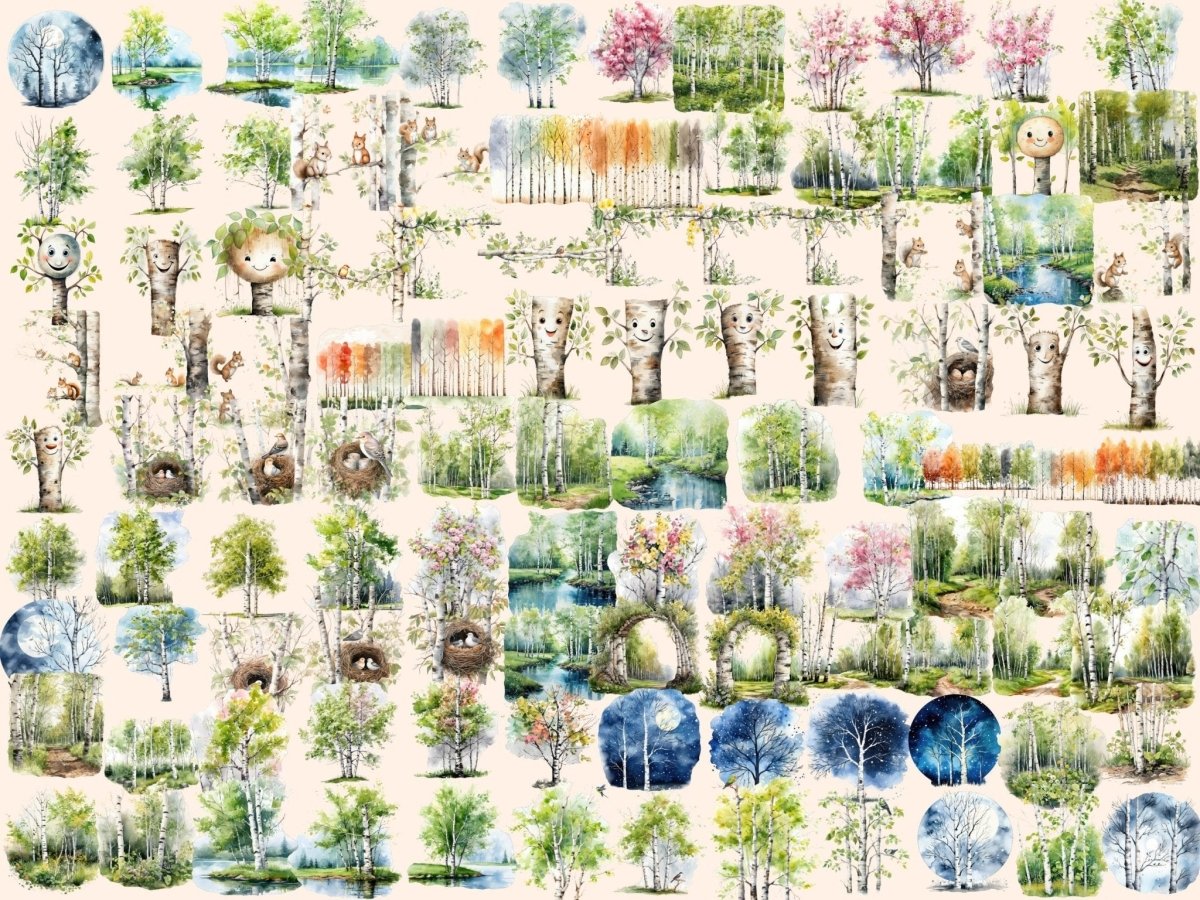 Spring Birch Trees Watercolor Clipart birch tree printable - Wonders Artist
