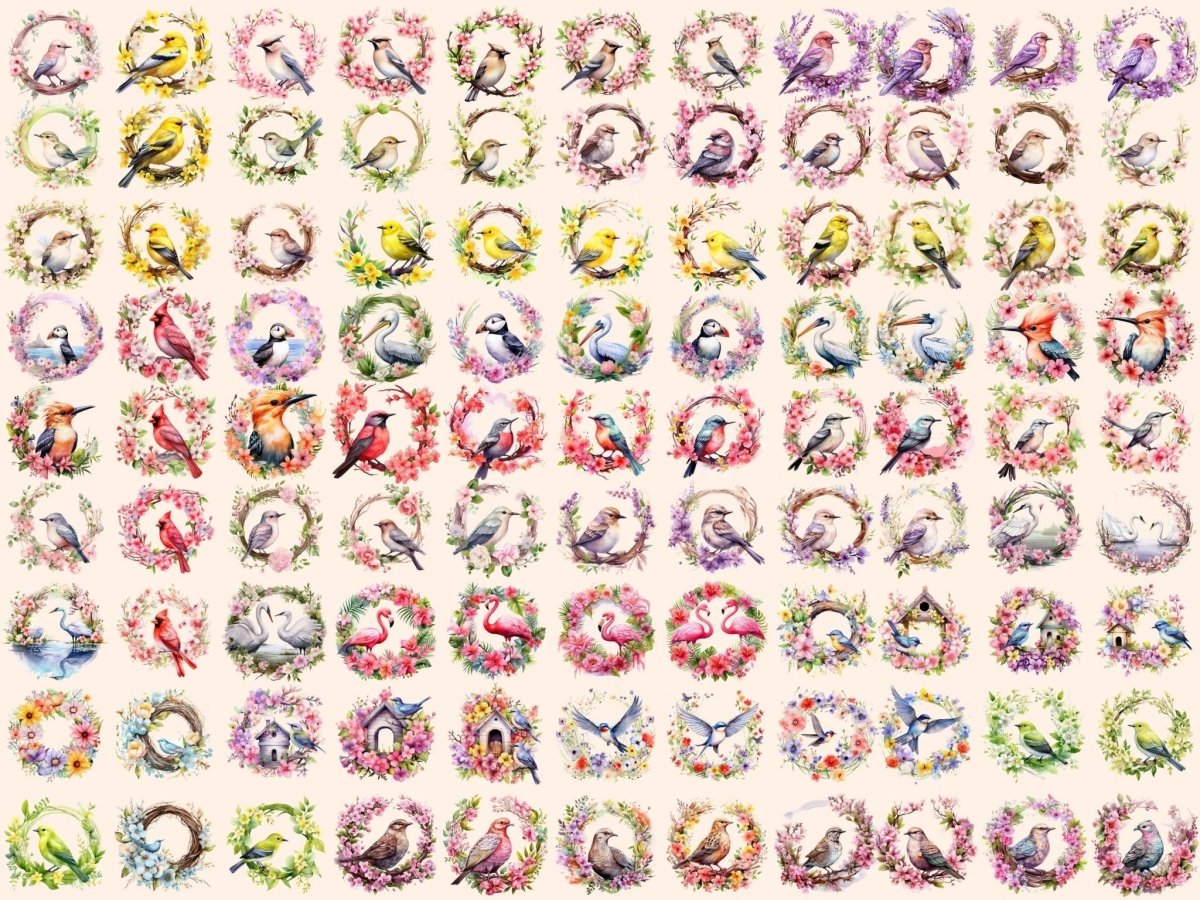 Spring Bird Wreaths Watercolor Clipart beautiful bird png - Wonders Artist
