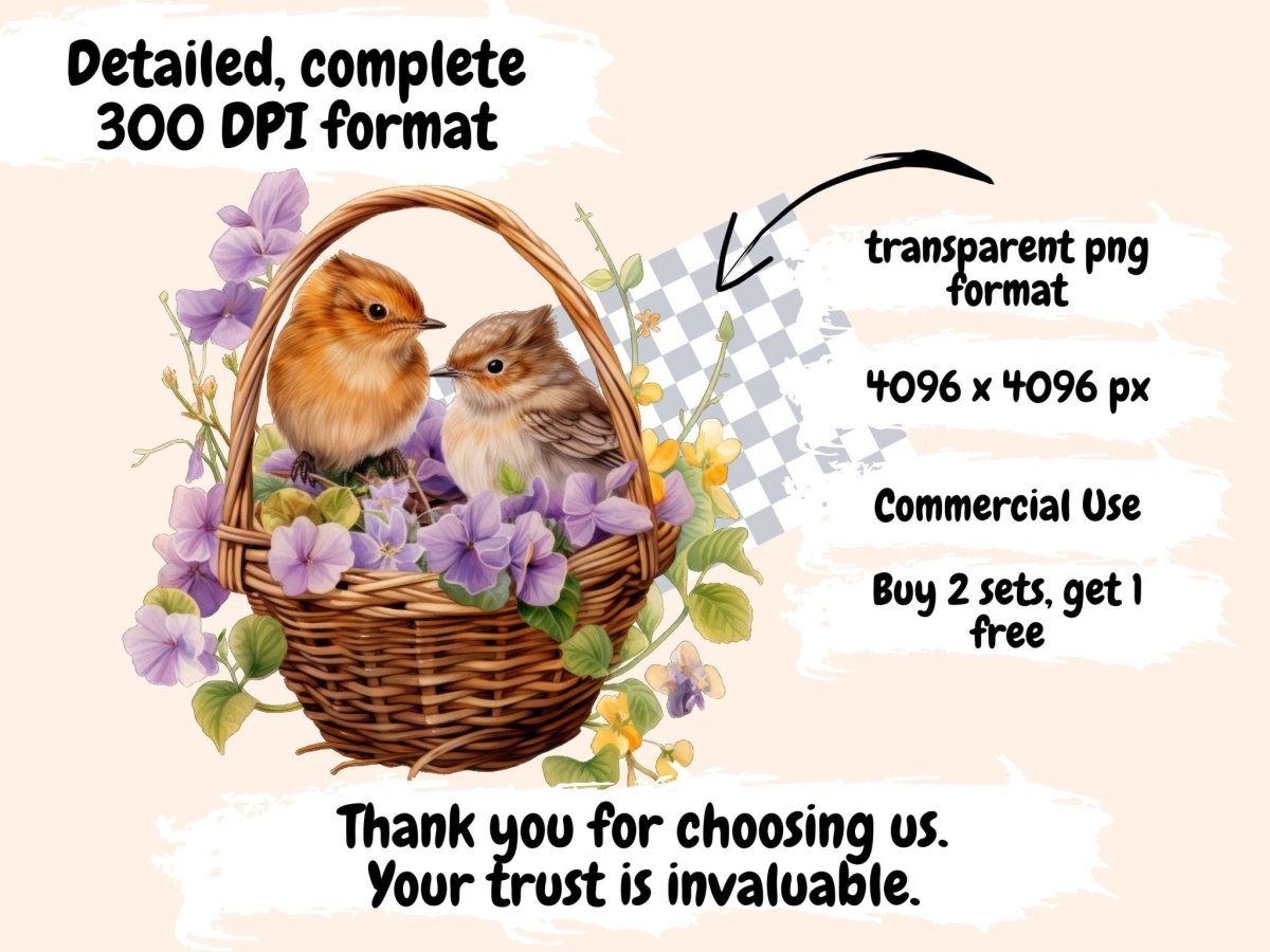 Spring Birds Watercolor Clipart - High - Quality Instant Digital Download for Creative Projects