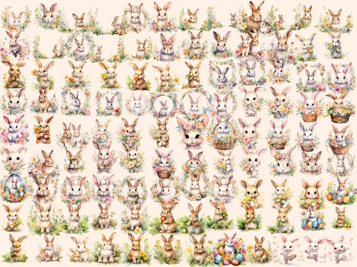 Spring Bunnies Watercolor Clipart bunny graphics - Wonders Artist