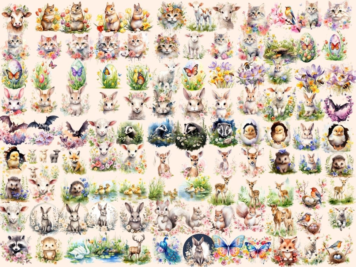 Spring Floral Animals Watercolor Clipart animal clipart - Wonders Artist