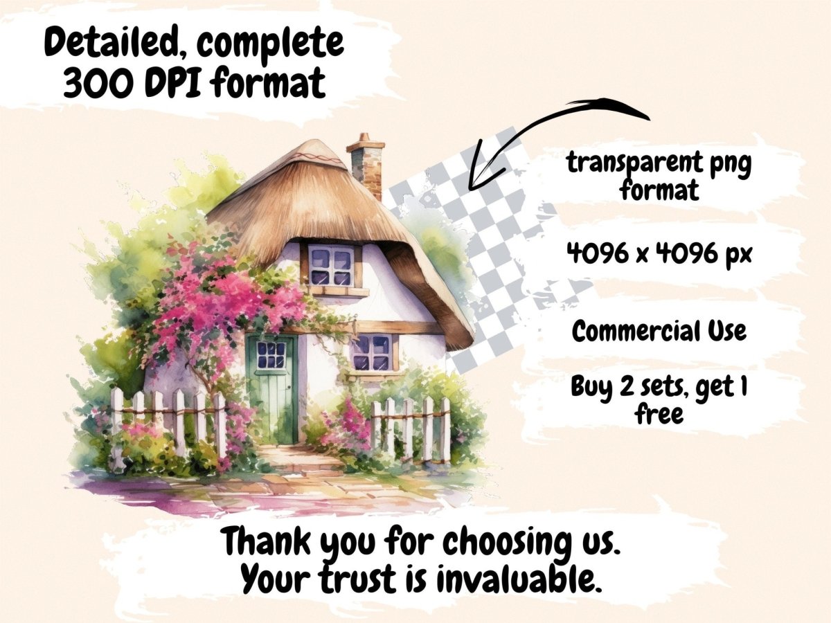 Spring Houses Watercolor Clipart cottage clipart - Wonders Artist