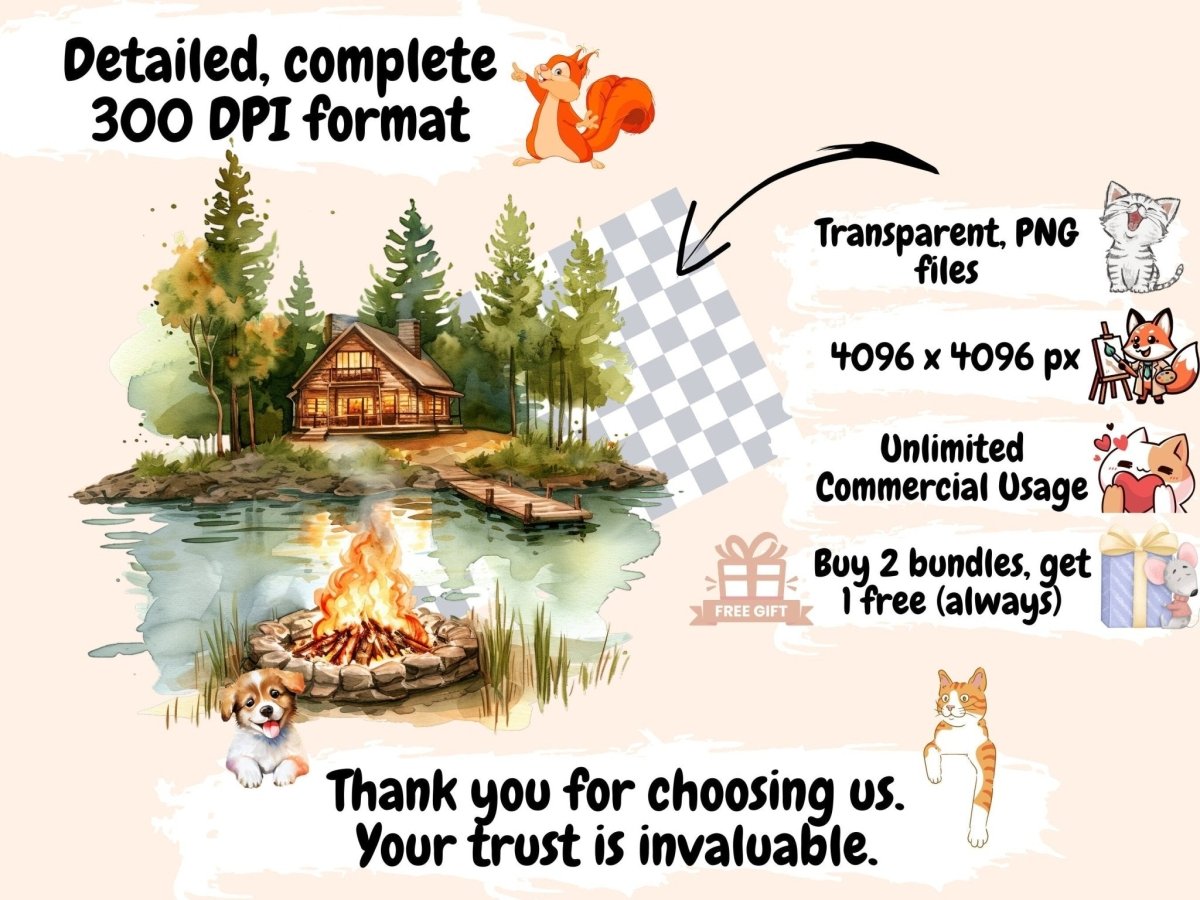 Spring Lakehouses Watercolor Clipart lake clipart - Wonders Artist