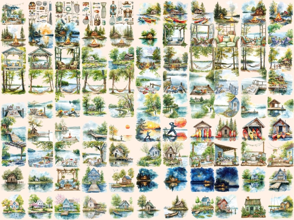 Spring Lakehouses Watercolor Clipart lake clipart - Wonders Artist