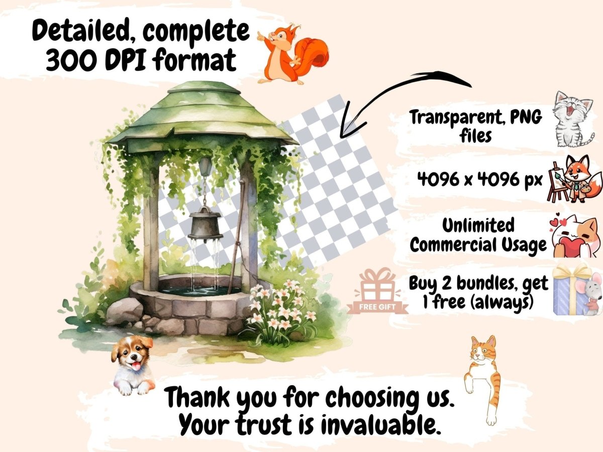 Spring Wells Watercolor Clipart garden well clipart - Wonders Artist