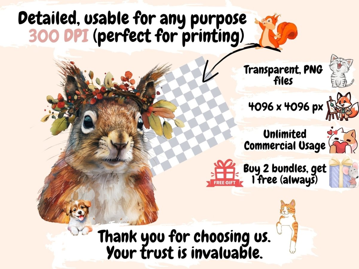 Squirrels Watercolor Clipart cute squirrel - Wonders Artist