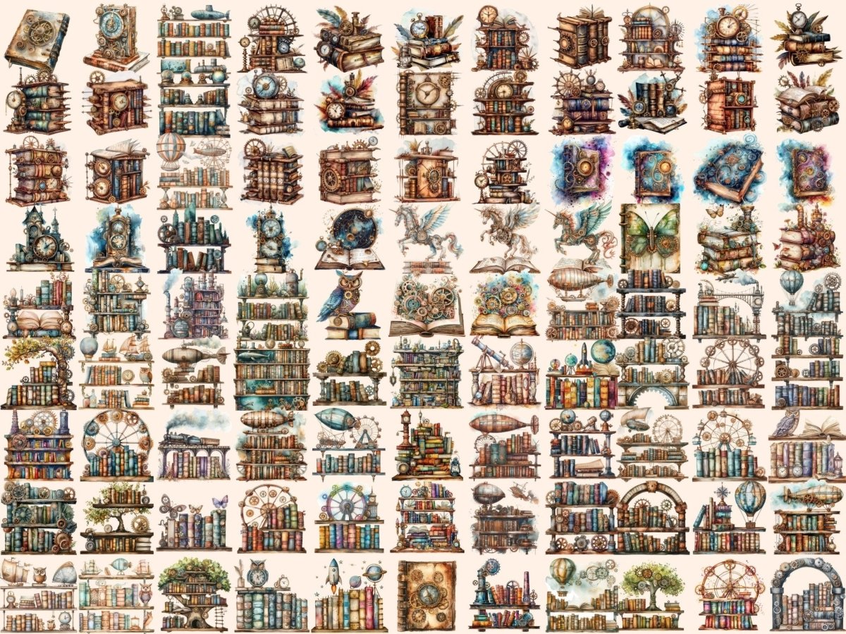 Steampunk Books Watercolor Clipart book clipart - Wonders Artist