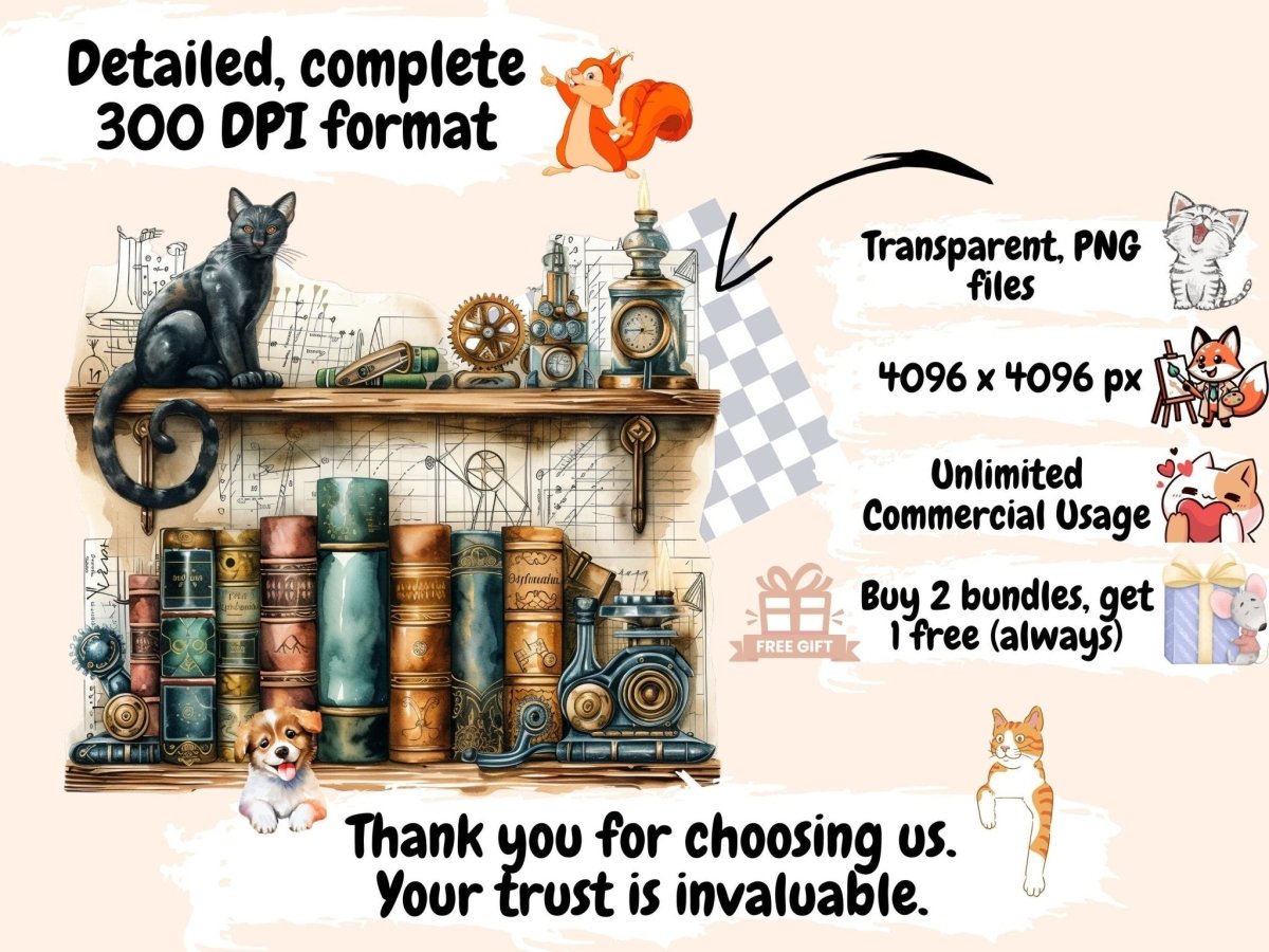 Steampunk Books Watercolor Clipart book clipart - Wonders Artist