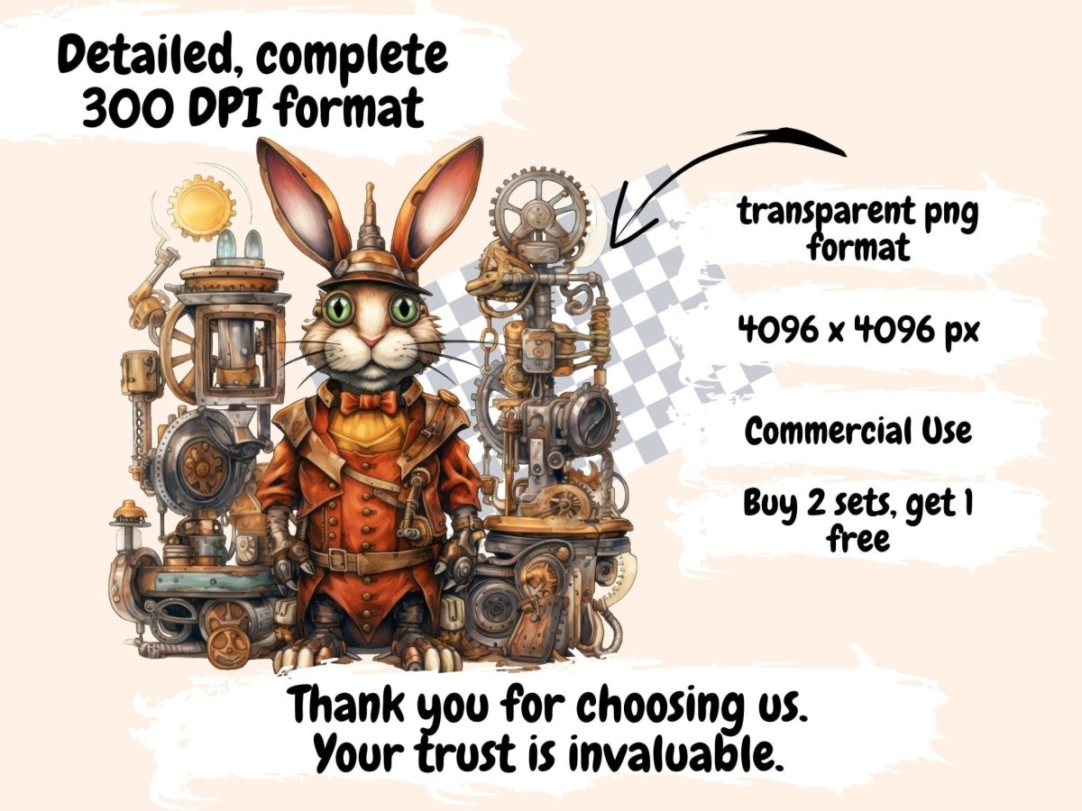 Steampunk Bunnies Watercolor Clipart bunny clipart - Wonders Artist
