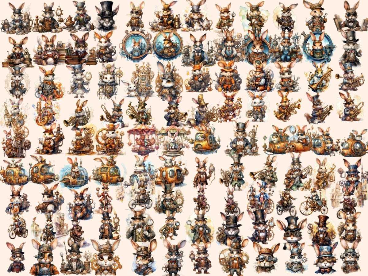 Steampunk Bunnies Watercolor Clipart bunny clipart - Wonders Artist
