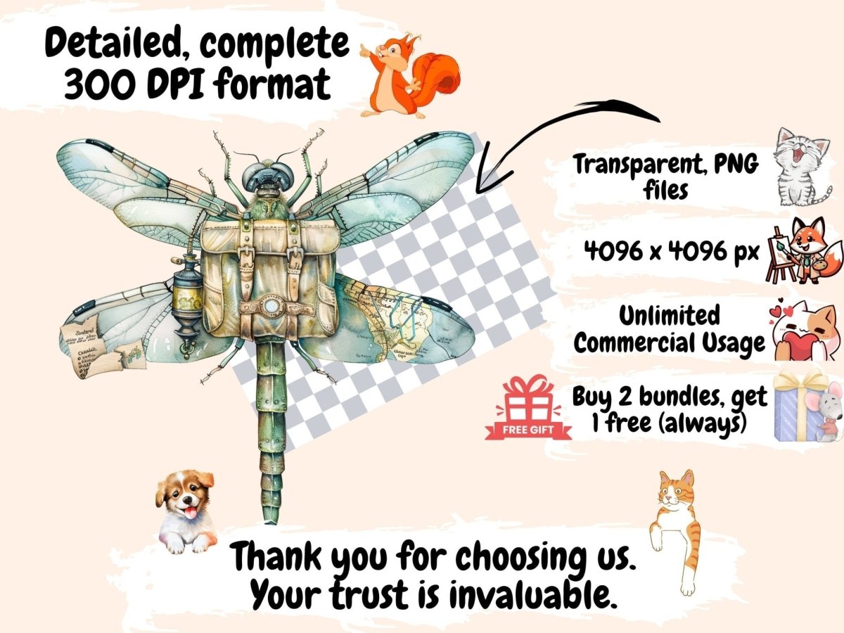 Steampunk Dragonflies Watercolor Clipart dragonfly clipart - Wonders Artist