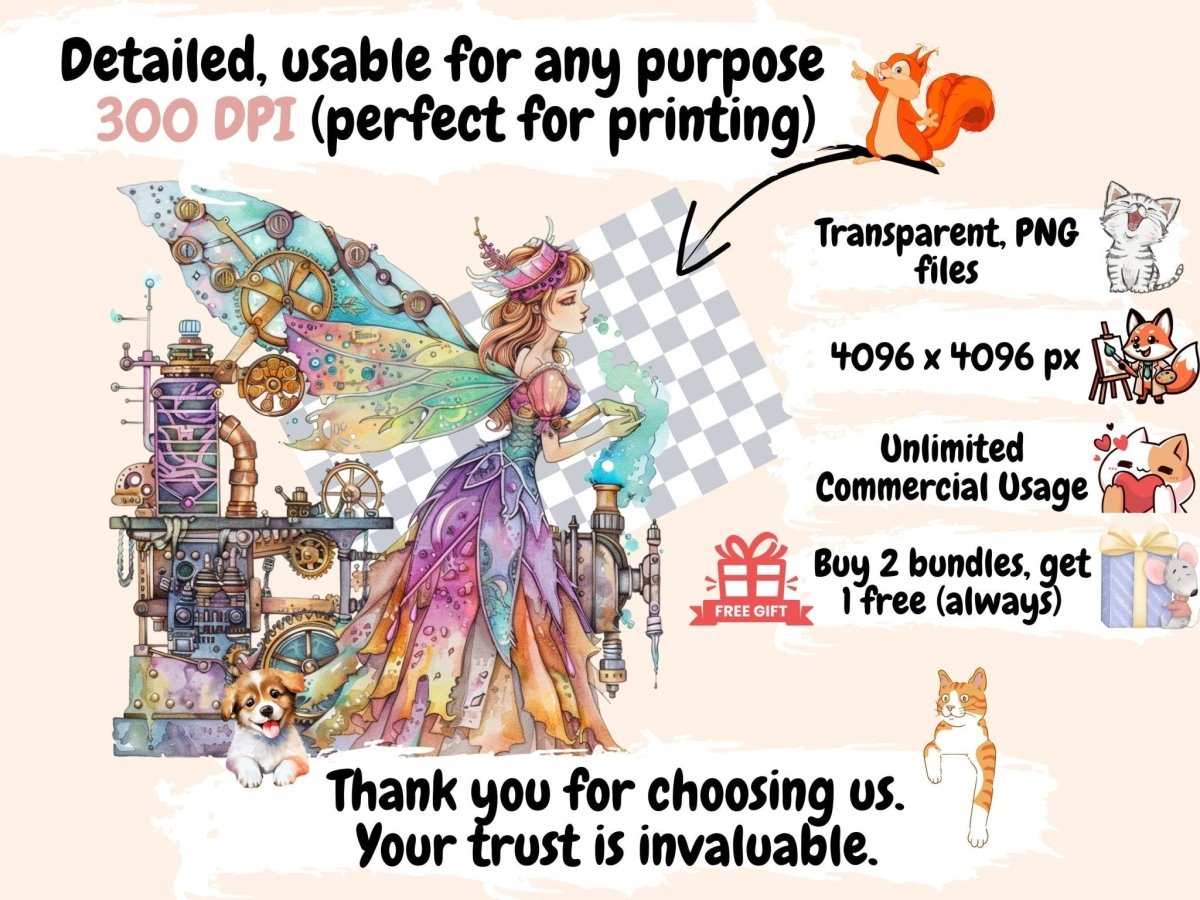 Steampunk Fairies Watercolor Clipart fairy clipart - Wonders Artist