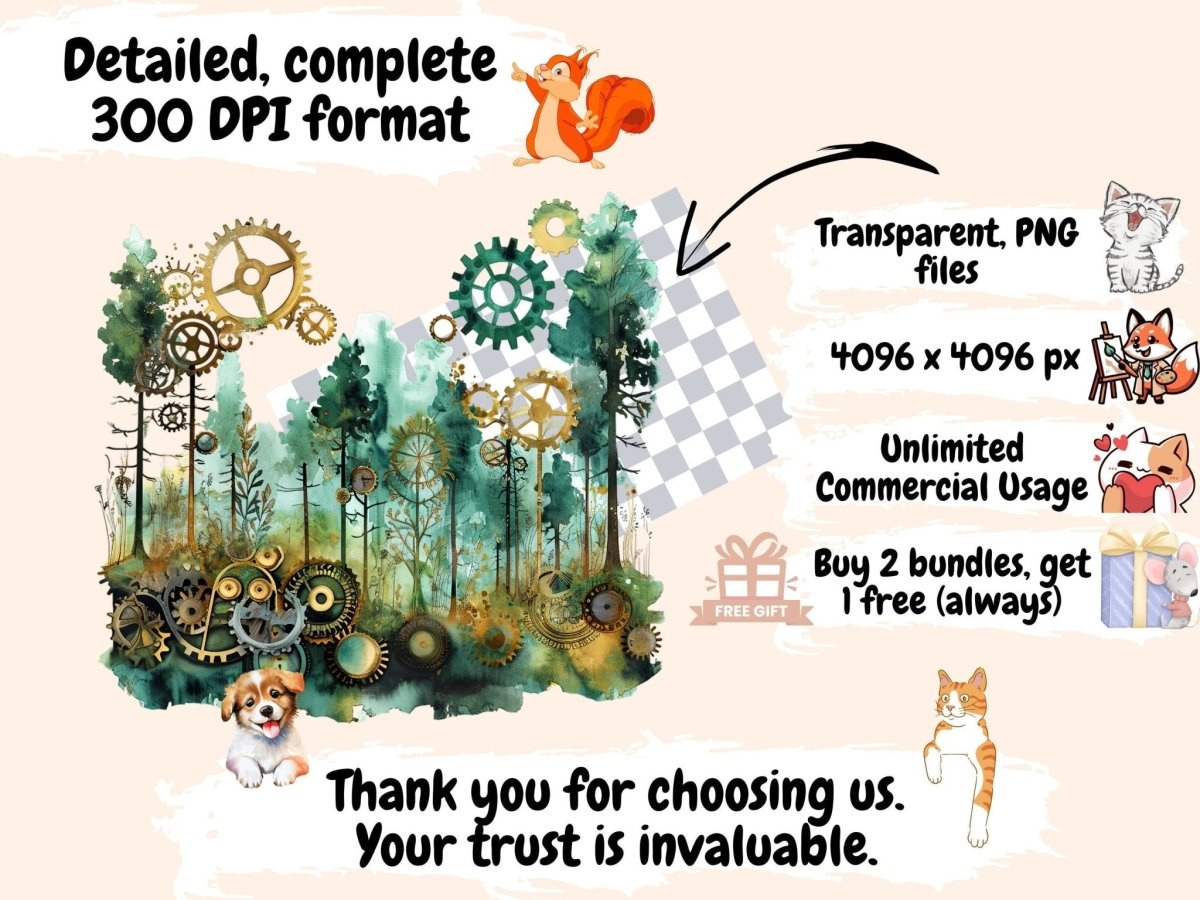 Steampunk Forests Watercolor Clipart forest clipart - Wonders Artist