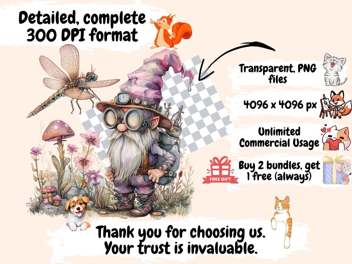 Steampunk Gnomes Watercolor Clipart gnome clipart - Wonders Artist