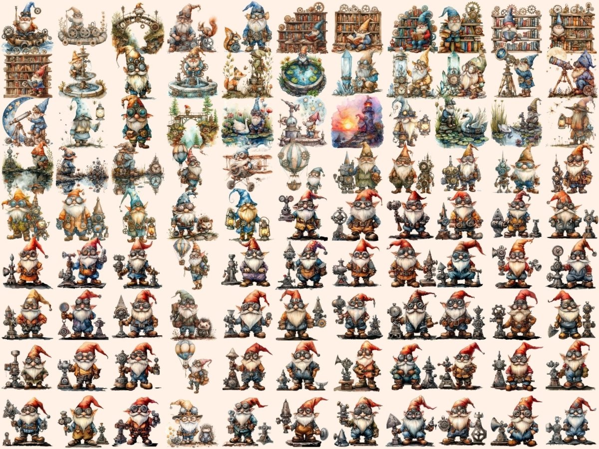 Steampunk Gnomes Watercolor Clipart gnome clipart - Wonders Artist
