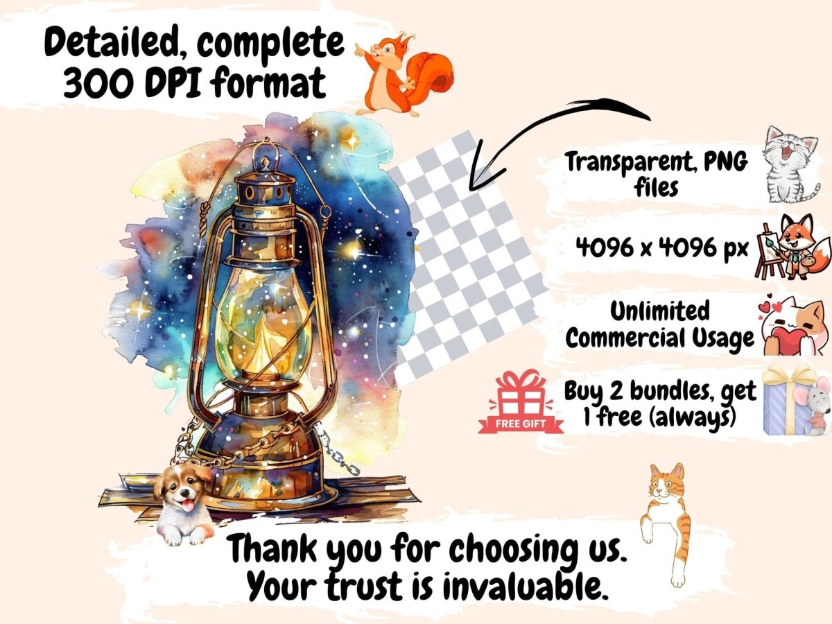 Steampunk Lanterns Watercolor Clipart lamp clipart - Wonders Artist