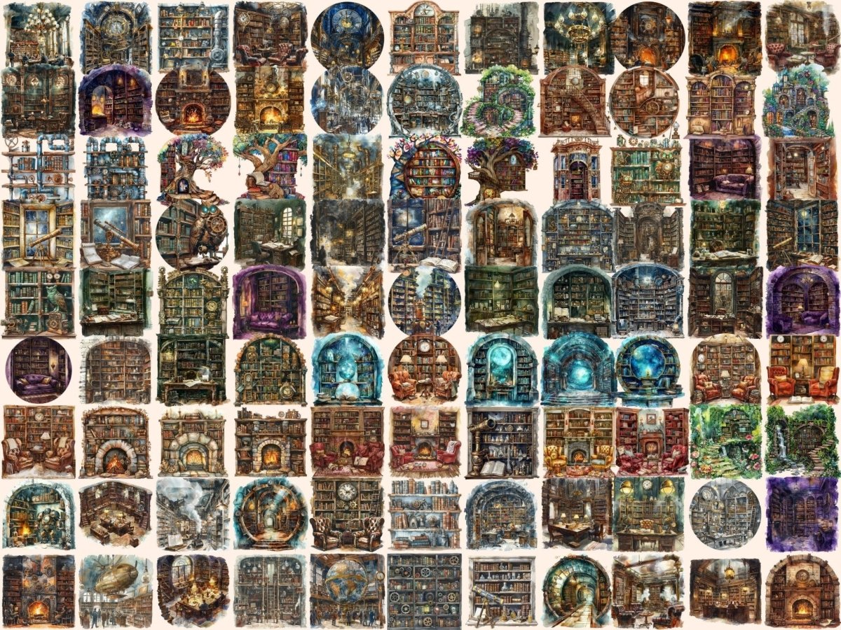 Steampunk Library Watercolor Clipart cozy library clipart - Wonders Artist