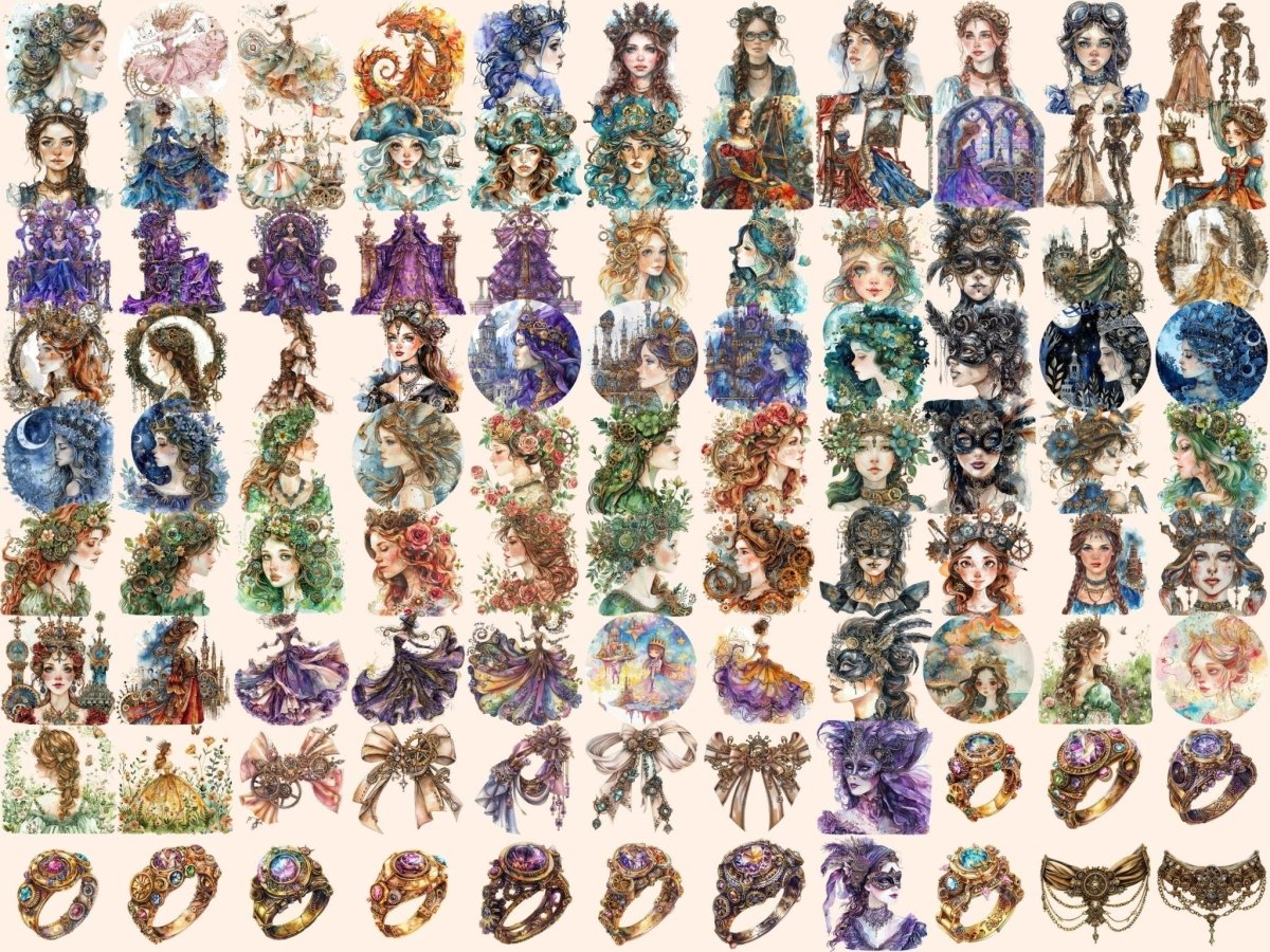 Steampunk Princess Watercolor Clipart princess clipart - Wonders Artist